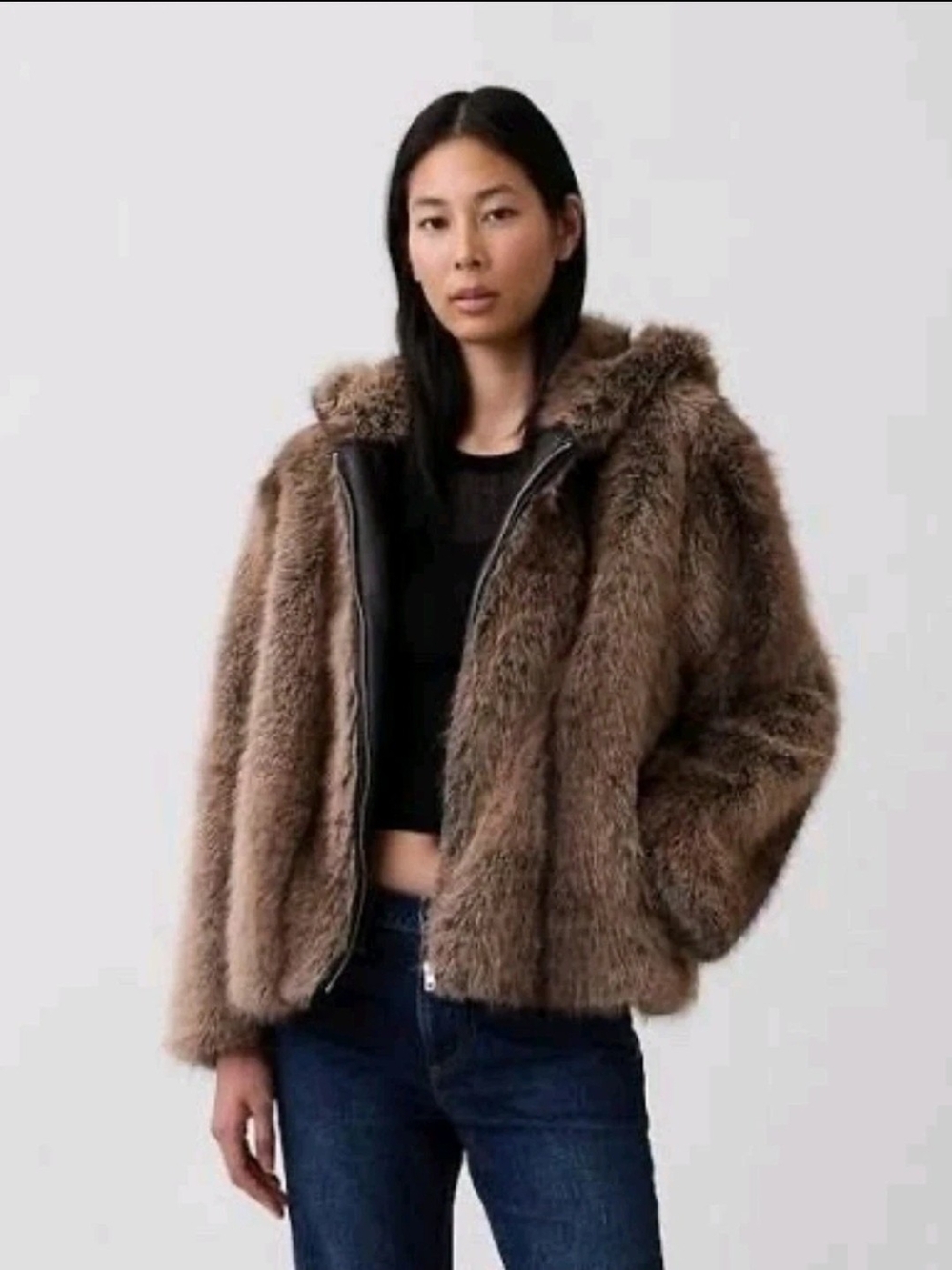 Gap Hooded Faux-Fur Jacket Brown Teddy Jacket M/L New With Tags